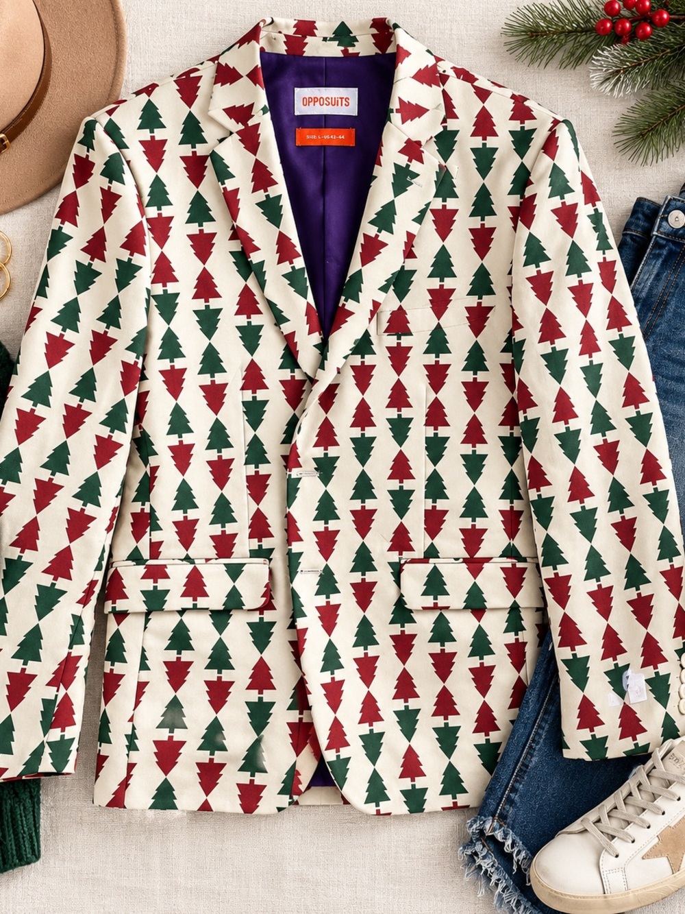 Opposuits Men's Cream Christmas Tree Print Blazer